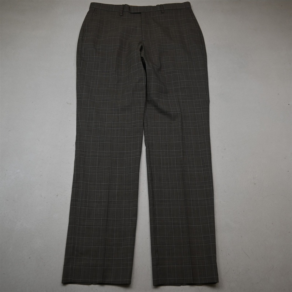 Banana Republic 33x34 Brown Glenn Check Wool 795478 Slim Flat Front Dress Pants